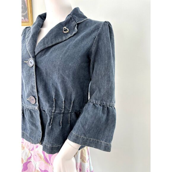 Vintage Y2k Cherokee Dark Wash Blue Denim Jean Blazer Suit Jacket size Small - Picture 6 of 8